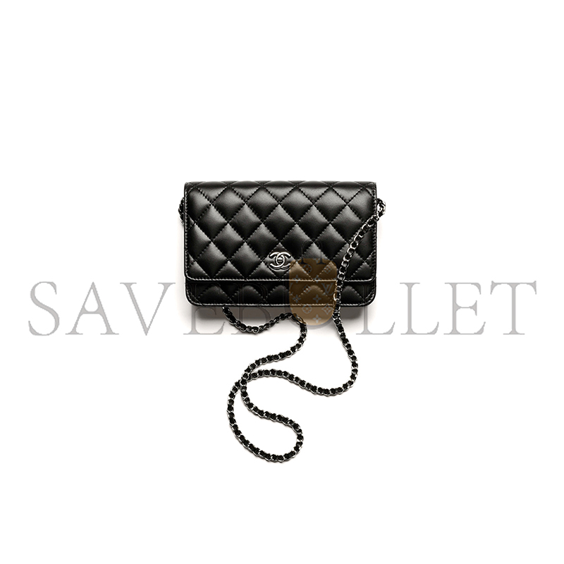 CHANEL CLASSIC WALLET ON CHAIN LAMBSKIN BLACK AS4241 (19.2*12.3*3.5cm)